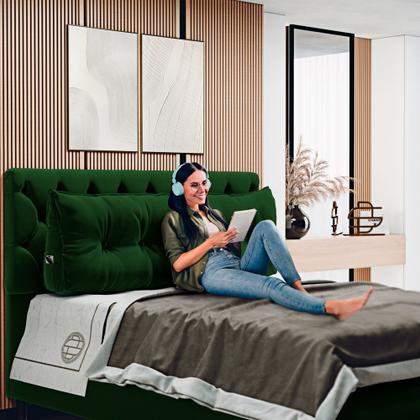 Imagem de Almofada Para Cabeceira Encosto Apoio Lombar Spot 140cm com Porta Celular Veludo - Desk Design