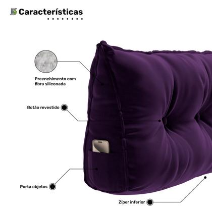 Imagem de Almofada Para Cabeceira Encosto Apoio Lombar Spot 140cm com Porta Celular Veludo - Desk Design