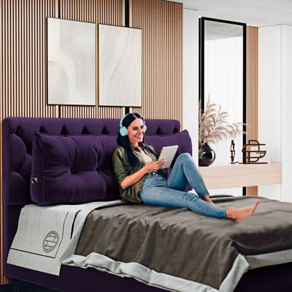 Imagem de Almofada Para Cabeceira Encosto Apoio Lombar Spot 140cm com Porta Celular Veludo - Desk Design