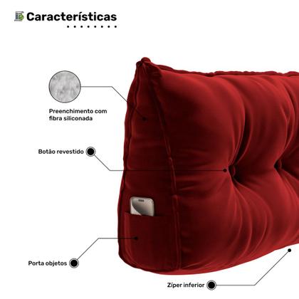Imagem de Almofada Para Cabeceira Encosto Apoio Lombar Spot 140cm com Porta Celular Veludo - Desk Design