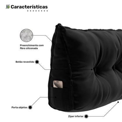 Imagem de Almofada Para Cabeceira Encosto Apoio Lombar Spot 140cm com Porta Celular Veludo - Desk Design