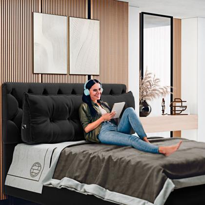 Imagem de Almofada Para Cabeceira Encosto Apoio Lombar Spot 140cm com Porta Celular Veludo - Desk Design