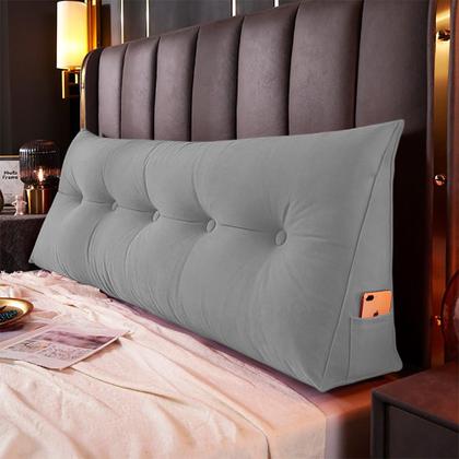 Imagem de Almofada Para Cabeceira Encosto Apoio Lombar Spot 140cm com Porta Celular Veludo - Desk Design