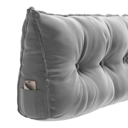 Imagem de Almofada Para Cabeceira Encosto Apoio Lombar Spot 140cm com Porta Celular Veludo - Desk Design