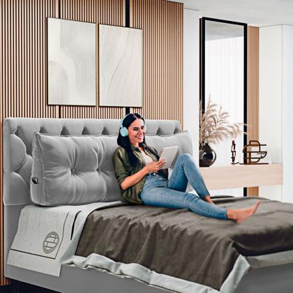 Imagem de Almofada Para Cabeceira Encosto Apoio Lombar Spot 140cm com Porta Celular Veludo - Desk Design