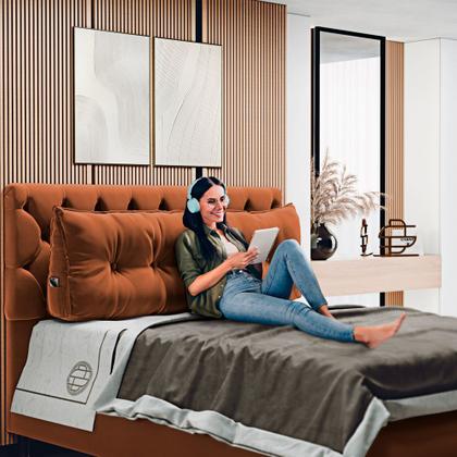 Imagem de Almofada Para Cabeceira Encosto Apoio Lombar Spot 140cm com Porta Celular Veludo - Desk Design