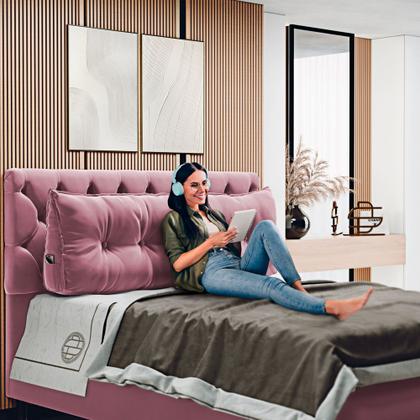 Imagem de Almofada Para Cabeceira Encosto Apoio Lombar Spot 140cm com Porta Celular Veludo - Desk Design