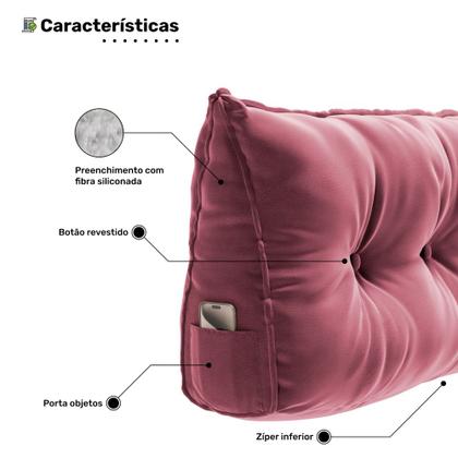 Imagem de Almofada Para Cabeceira Encosto Apoio Lombar Spot 140cm com Porta Celular Veludo - Desk Design