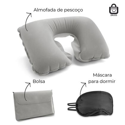 Imagem de Almofada Pescoço Inflável Avião Kit Viagem Máscara Dormir