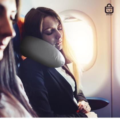 Imagem de Almofada Pescoço Inflável Avião Kit Viagem Máscara Dormir