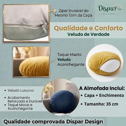 Imagem de Almofada Redonda Veludo Premium Decorativa com Zíper Invisível 35cm Várias Cores