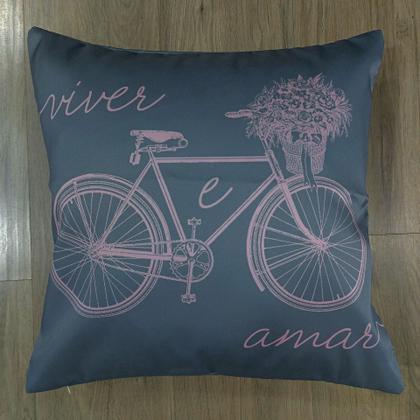 Imagem de Almofada Sarja Cinza e Rosa Viver e Amar Sala Sofá 45x45 cm