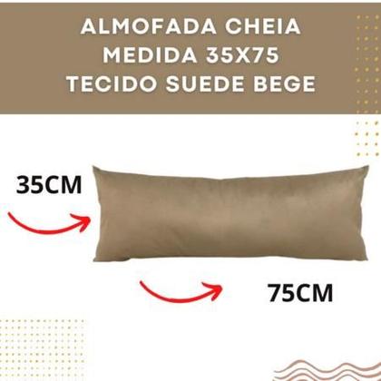 Imagem de Almofada Suede Aveludada Encosto Lombar Sofá Retrátil Travesseiro Xuxão Cama Poltrona C/ Zíper 35x75 BEGE