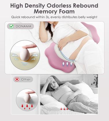 Imagem de Almofadas de gravidez para dormir, suporte de almofada viscoelástica de maternidade para costas, barriga e quadris, travesseiro de viagem ajustável para mulheres grávidas, travesseiros para grávidas que dormem lateralmente com fronha refrescante