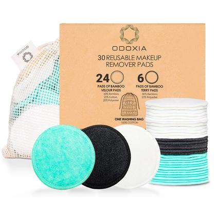 Imagem de Almofadas Reutilizáveis de Maquiagem 30-Pack  Rodadas de algodão ecológicas e de desperdício zero  Produtos de Beleza  Almofadas Faciais Naturais e Orgânicas com Saco de Roupa  Suave para todos os tipos de pele  Toalhetes de Bambu para Limpeza