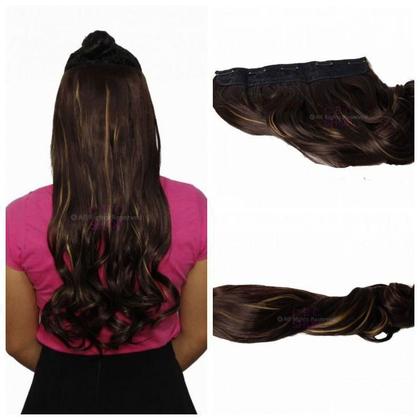 Imagem de Alongamento Aplique Tic Tac Ondulado Castanho Com Luzes