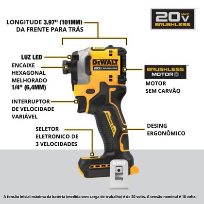 Imagem de Alta Performance Profissional  Parafusadeira DeWalt DCF850 20V + Bateria 4Ah e Carregador