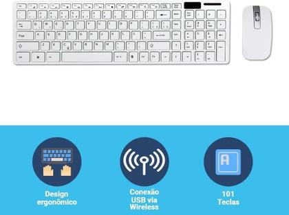 Imagem de Alta Resolução Sem Fios: Kit Teclado E Mouse Sem Fio Wifi USB 1000DPI 2.4GHz Slim PC