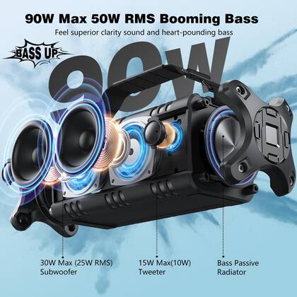 Alto-falante Bluetooth W-KING D8 90W Peak 50W RMS IPX6 à prova d