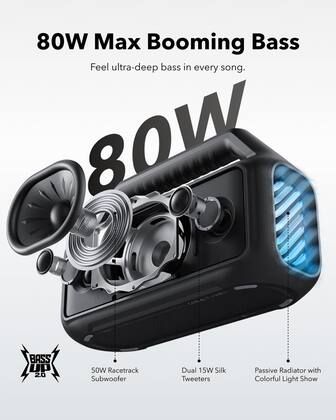 Alto-falante externo Soundcore Boom 2 80W com subwoofer IPX7