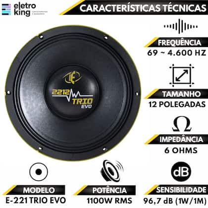 Imagem de Alto Falante Woofer 12 Polegadas Potente Eros E2212 Trio EVO 1100 Watts RMS 6 Ohms