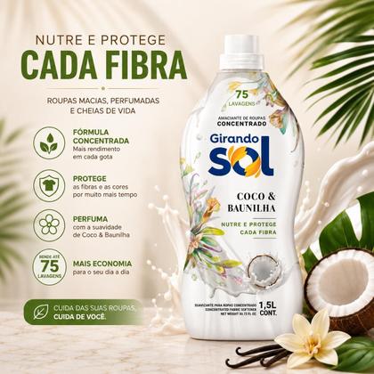 Imagem de Amaciante Concentrado Girando Sol 1,5L Coco Baunilha Perfume Duradouro Maciez