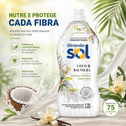 Imagem de Amaciante Concentrado Girando Sol 1,5L Coco Baunilha Perfume Duradouro Maciez