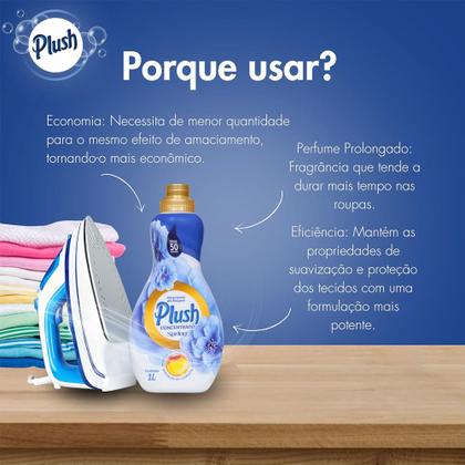 Imagem de Amaciante de Roupas e Tecidos, Concentrado Plush 1 Litro - Rende até 50 Lavagens -