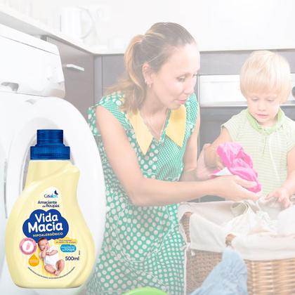 Imagem de Amaciante de Roupas Líquido Vida Macia com Glicerina e Camomila 500ml (Kit com 4)