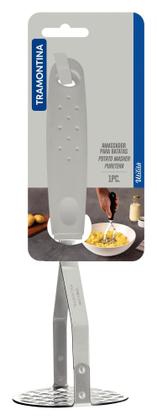 Imagem de Amassador de Batatas e Feijão Tramontina Utilitá em Aço Inox com Cabo de Polipropileno Branco