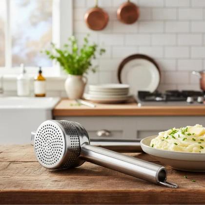 Imagem de Amassador De Batatas Legumes Feijão Inox 27cm Espremedor Manual Grande Profissional Kehome