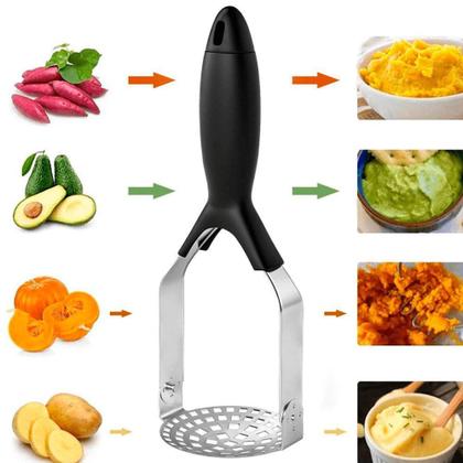 Imagem de Amassador Espremedor Batatas Purê Manual Inox Preto Ø4x27cm - Dap