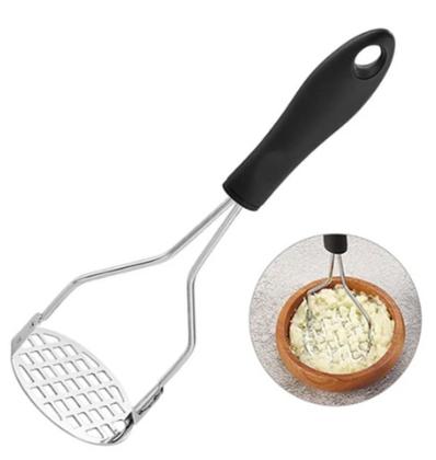 Imagem de Amassador Manual De Batata Cabo Preto - Espremedor P/ Purê Inox