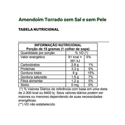 Imagem de Amendoim Torrado Sem Sal e Sem Pele Qualidade Superior 100g