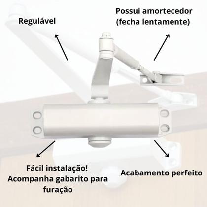 Imagem de Amortecedor De Porta Automático Fecha Sozinha Mola Aérea Casa Escritório Empresa Branca VONDER