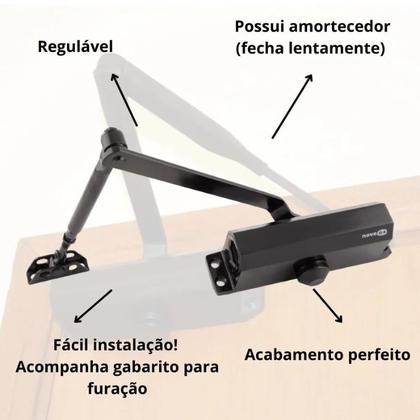 Imagem de Amortecedor De Porta Mola Aérea Não Bate Fechamento Lento NOVE54 Pratico Trava Reforçado Hidráulico