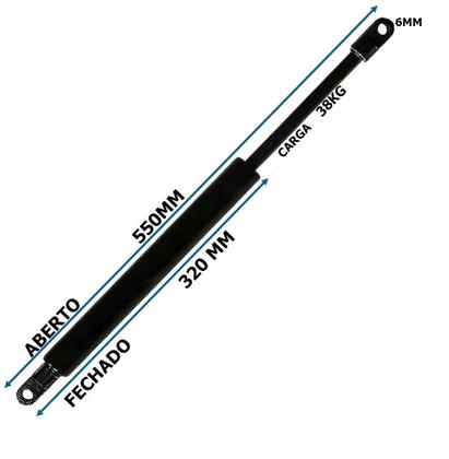 Imagem de Amortecedor Preto A Gás P/ Tampas Pino 6mm 550 x 320mm 38kg