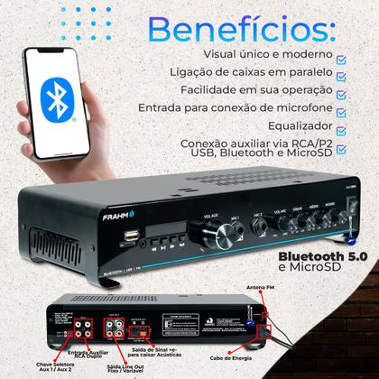 Imagem de Amplificador Bluetooth Usb Sd Slim 2000 Controle Remoto + 04 Caixas Jbl C521 Preta