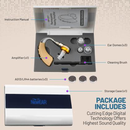 Imagem de Amplificador de audição digital - Amplificador de som pessoal BTE - Receptor recarregável no dispositivo de assistência auditiva do canal com 4 modos com cancelamento de ruído e audiência de controle de volume para idosos adultos