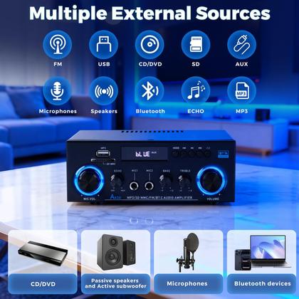 Imagem de Amplificador de Áudio Romicta AK50 400W Bluetooth 5.0 com Controle Remoto