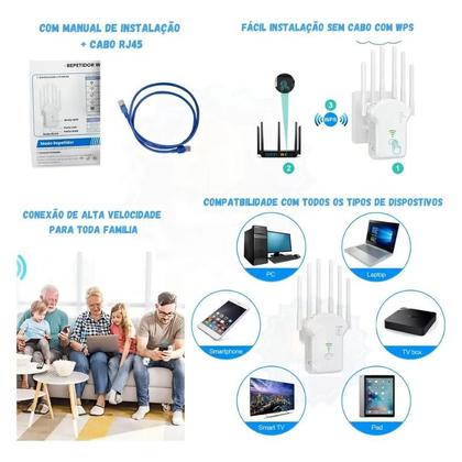 Imagem de Amplificador de sinal Wi-Fi - Repetidor De Sinal Wifi Expansor Wireless Internet Roteador 6 Antenas de Alto Desempenho