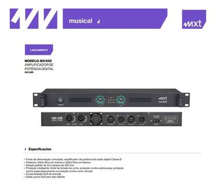 Imagem de Amplificador Digital 400w Rms 4 Ohms Mx400 Mxt - Preto - 400 W