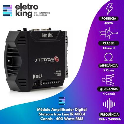Imagem de Amplificador Digital Som Automotivo Ir400.4 + Cabos Rca E Y