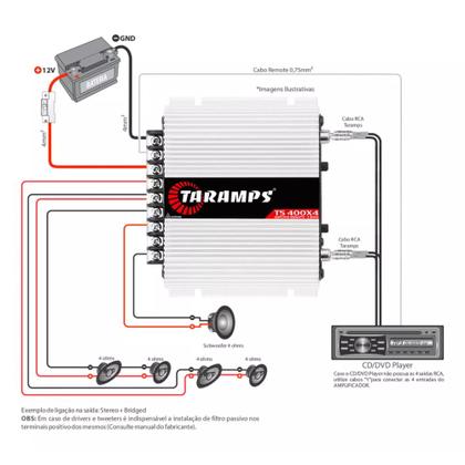 Imagem de Amplificador Modulo Taramps TS-400 4 Canais 400W Potencia