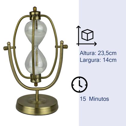 Imagem de Ampulheta Decorativa Bronze 15 Minutos Areia Branca Luxo Decoração 23,5cm
