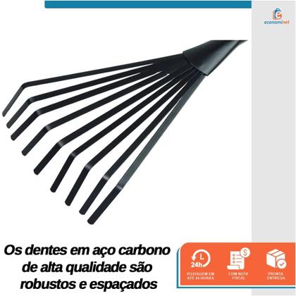 Imagem de Ancinho Rastelo Ferramenta Jardinagem com Cabo para Jardim Limpar Grama 400mm