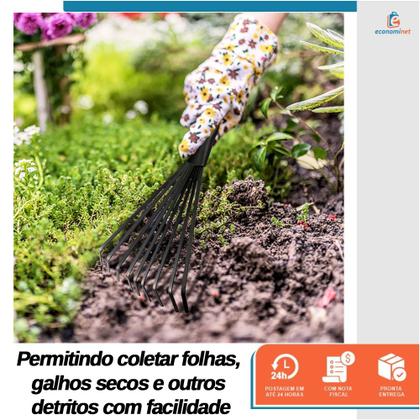 Imagem de Ancinho Rastelo Ferramenta Jardinagem com Cabo para Jardim Limpar Grama 400mm