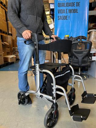 Imagem de Andador 4 Rodas Assento Bolsa Encosto Dobrável Aluminio Freio Idoso Regulagem Ortopédico 130Kg 1.85m Triciclo Premium Idoso Adulto Suporte Geriátrico