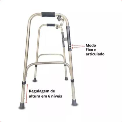 Imagem de Andador Adulto Idoso Dobrável Regulável Alumínio Supermedy