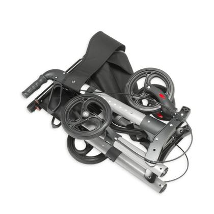 Imagem de Andador Alumínio Compacto Dellamed D14 com 4 Rodas, Assento Acolchoado, Encosto, Bolsa Porta Objetos, Altura Regulável Até 135kg e Freios Individuais